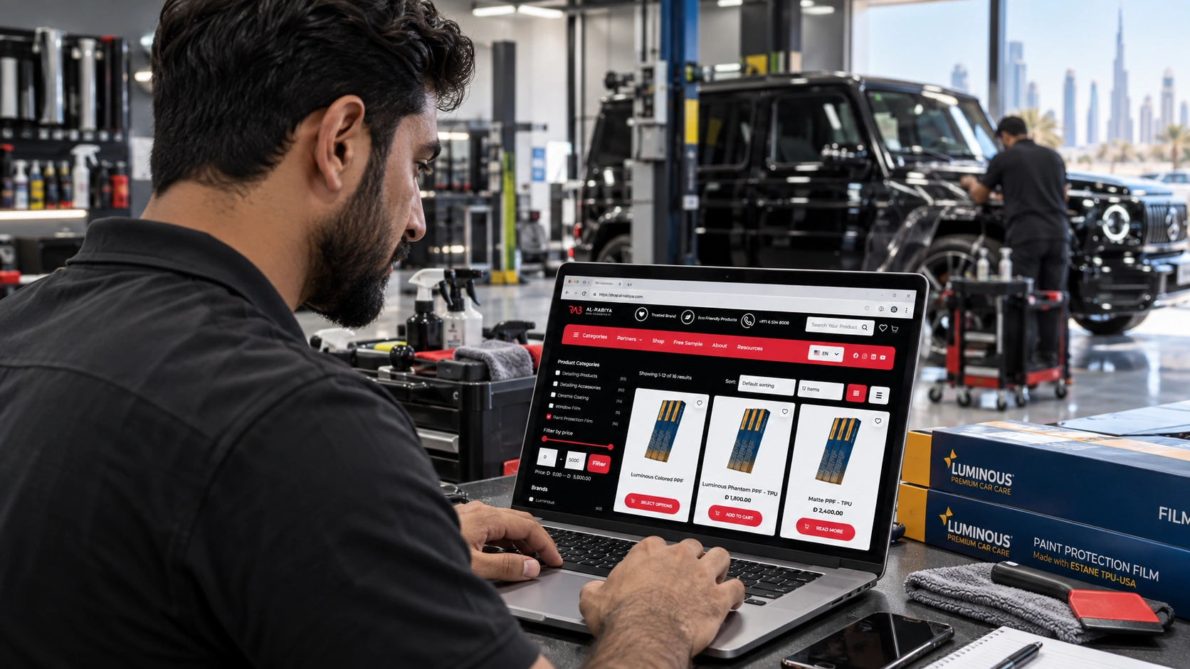 actively ordering automotive products online using a laptop